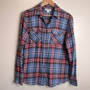 RSQ Women’s Plaid Cotton Flannel Long Sleeve Shirt  Blue/Orange Plaid Size S EUC
